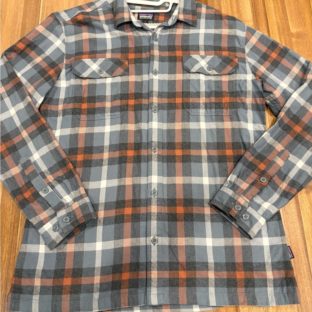 Patagonia Gray & Orange Plaid Button-Down Shirt